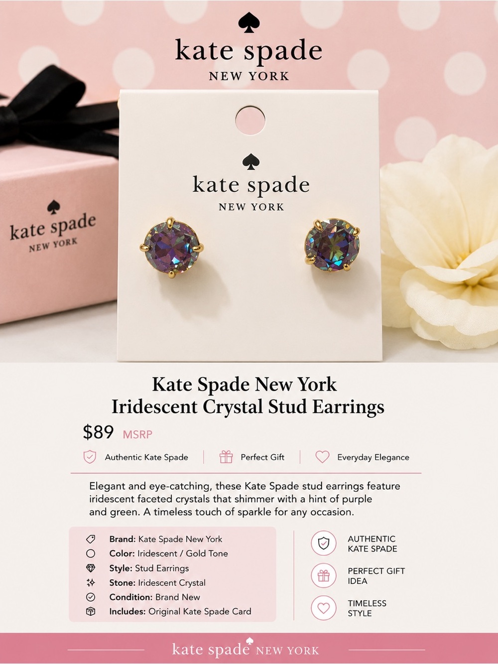 kate spade iridescent crystal stud earrings - gold